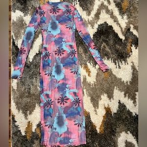 Pink & Blue Mesh Long Sleeve Dress